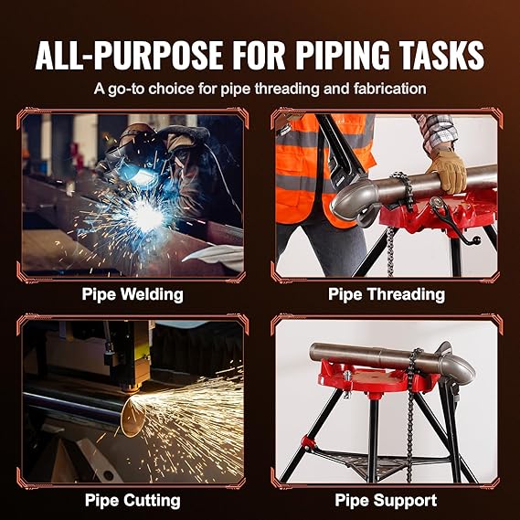 Mophorn 460-6 Tripod Pipe Chain Vise 1/8"-6" Capacity,Pipe Stand Portable Foldable Steel Legs,Pipe Jack Stands w/ Tool Tray, Tripod Stand Chain Vise Ideal for a Variety of Pipe Materials