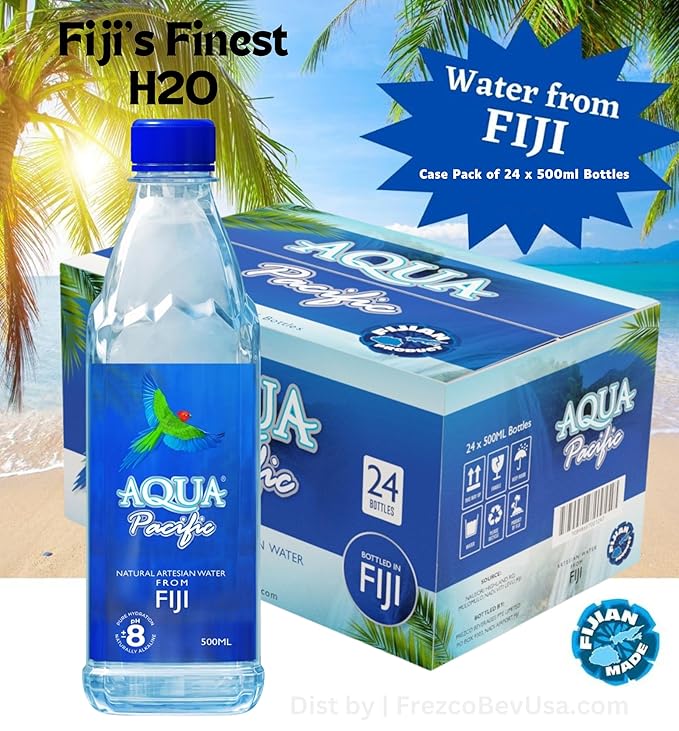 Natural ARTESIAN Mineral Water - Case Pack of 24 (500 mL Bottle) Discover Fiji's Finest H20, Naturally High pH & Alkaline - Aqua Pacific WTR From FIJI