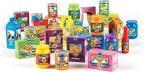 Learning Resources A to Z Alphabet Groceries, Imaginative Play Food, 26 Pieces, Ages 3+, Multi-color (LER7729)
