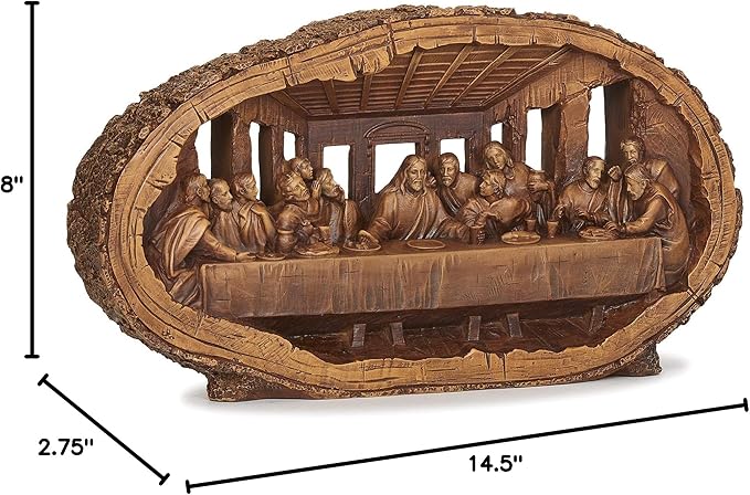 Joseph's Studio by Roman - 14.5” Wide Last Supper Figurine, Carved Wood-Look Resin Tabletop Decoration, Religious Christian Home Décor