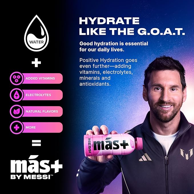 Más+ By Messi 12oz Miami Punch & Berry Copa Crush Multi Pack Sports Drink & Hydration Beverage, Natural Flavors with Vitamins and Electrolytes, No Artificial Sweeteners or Colors, 12-pack