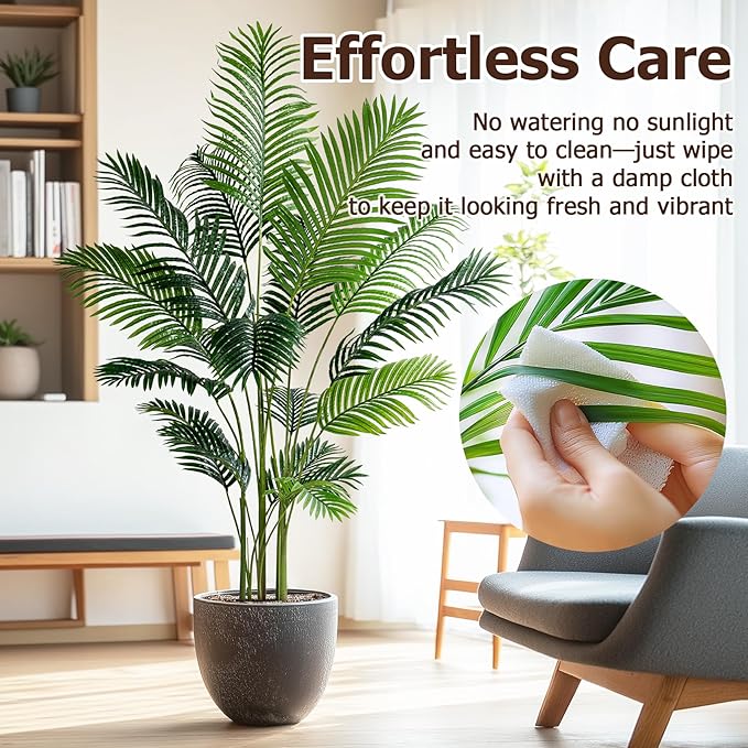 6.6FT Artificial Areca Palm Tree-Lifelike Palm Plant,Faux Tropical Areca Floor Plant Tall Faux Silk Large Artificial Plants for Indoor Home Living Room Corner Decor（No Planter）