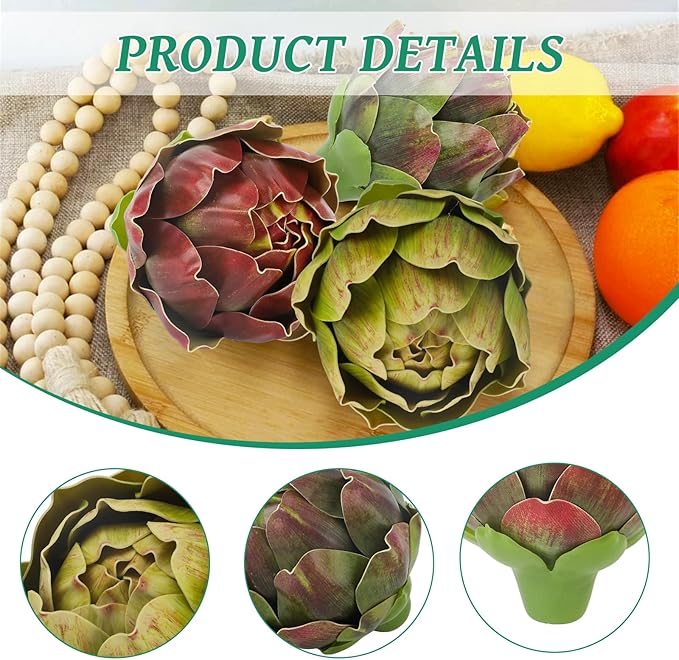 6Pcs Large Colorful Artificial Artichokes Fake Vegetables Faux Artichokes for Wedding, Party, Home, Kitchen, Table Decorations