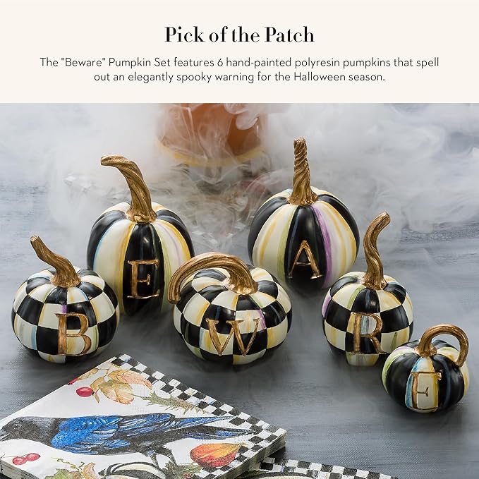 MACKENZIE-CHILDS “Beware” Resin Pumpkin Decor Set, Decorative Halloween Decor for Home Decoration, Set of 6