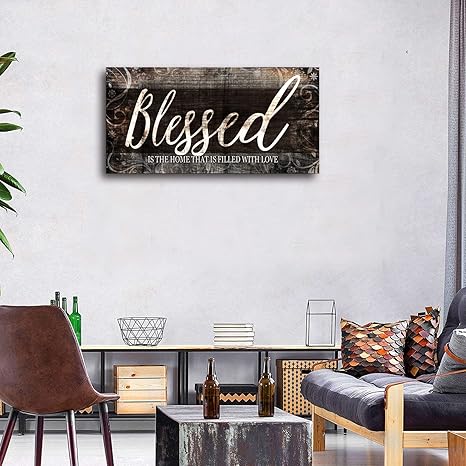 MESESE Blessed Home Quote Canvas Wall Art|Brown Wall Decor for Living Room|Blessed is the home Christian Wall Art|Ready to Hang Wall Picture for Dining Room Bedroom Decoration
