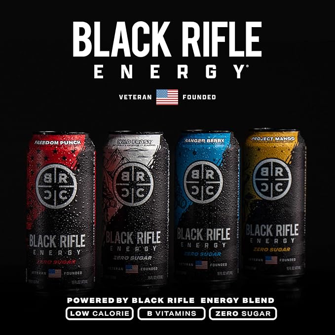 Black Rifle Energy Ranger Berry Zero Sugar Energy Drink, 200mg Caffeine, 16 fl oz can (Pack of 12)