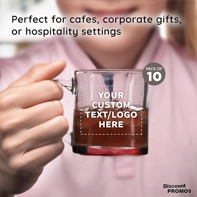 Custom Libbey Clear Glass Coffee Mugs 13 oz. Set of 10, Personalized Bulk Pack - Perfect for Coffee, Tea, Espresso, Hot Cocoa, Other Beverages - Red Bottom