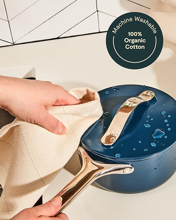 Caraway Linen Set - Apron, Pot Holders, Oven Mitts, & Tea Towels - 100% Organic Cotton - Durable, Machine Washable