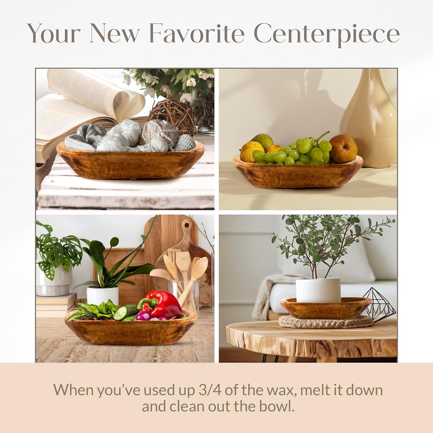 Dough Bowl Candle Co. Pumpkin Spice Soy Candle - 3 Wick Rustic Farmhouse Coffee Table Decor, Odor Eliminator in Wooden Bowls, 20 Ounce Wooden Dough Bowl Candle, All-Natural Gifts for Women and Men