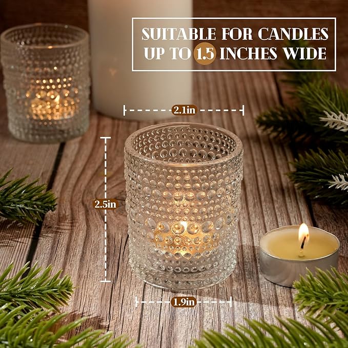 36Pcs Votive Candle Holders for Christmas Decorations, 2x2.5in Clear Glass Tea Light Candle Holder, Tealight Candle Holders Votives for Wedding Home Winter New Year