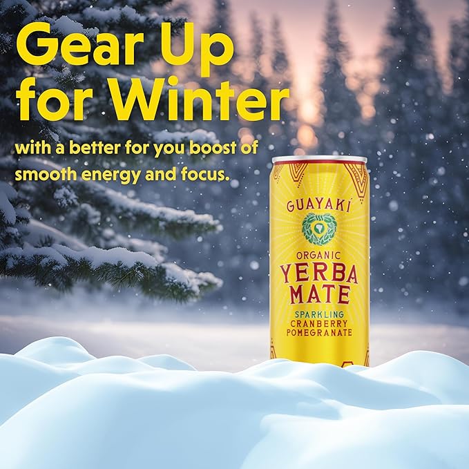 Yerba MateOrganic Sparkling Yerba Mate, Cranberry Pomegranate, 80mg Natural Plant Based Caffeine, Smooth Energy & Focus, Carbonated, 12 Oz (Pack of 12) (Packaging May Vary)