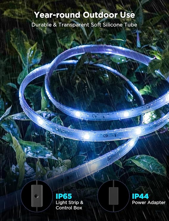 Govee Outdoor LED Strip Lights, 98.4ft Smart Outdoor Lights Work with Alexa and Google Assistant, App Control, IP65 Waterproof, RGBIC Lights for Patio, Eave, Party Decorations