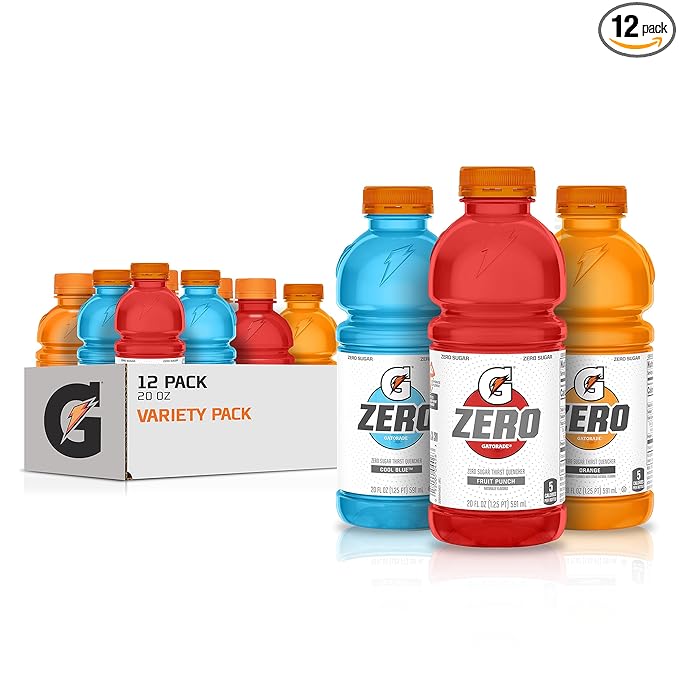 Gatorade G Zero Thirst Quencher, 3 Flavor Variety Pack, 20oz Bottles (12 Pack)
