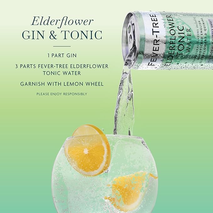 Fever-Tree Elderflower Tonic Water - Premium Quality Mixer - Refreshing Beverage for Cocktails & Mocktails. Naturally Sourced Ingredients, No Artificial Sweeteners or Colors - 5.1 Fl Oz Cans - Pack of 24