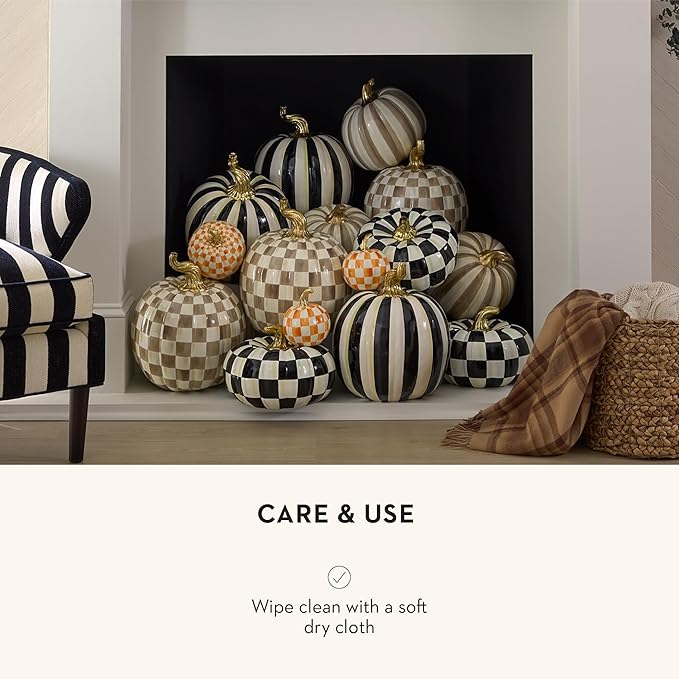 MACKENZIE-CHILDS Medium Pumpkin, Resin Halloween Home Decor, Brown-and-White Mocha Stripe