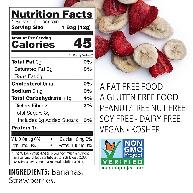 Brothers All Natural Freeze Dried Fruit Crisps, Banana Strawberry, 0.42 Oz (Pack of 24), Made with 100% Fruit, Gluten Free, Soy Free, Vegan, Heathy Snack, Lunch Box Ready