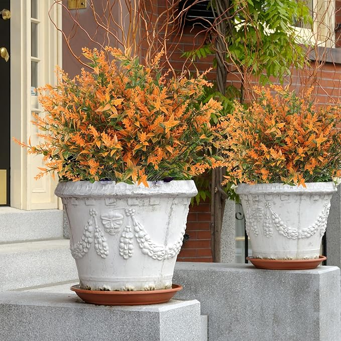 RECUTMS Fall Decoration for Home, Artificial Flowers for Outdoors Artificial Fall Flowers for Outdoors UV Resistant Artificial Plants Outdoor Artificial Flowers for Outdoors in Pots(Salmon)