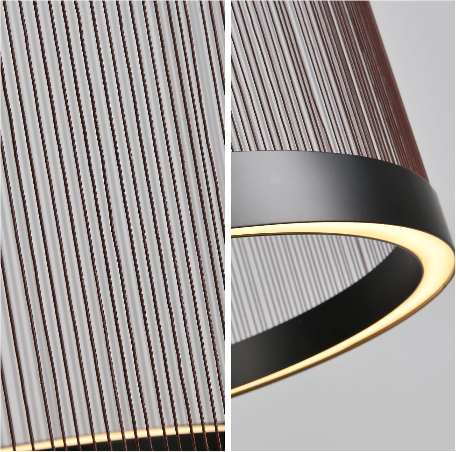 HEYAN 21.6 inch Boho Large Pendant Light - Hand Woven Thread Chandelier with Industrial Metal Rings, Technically-Processed Weave Ceiling Fixture for Living Room Dining Room Hotel Decoration