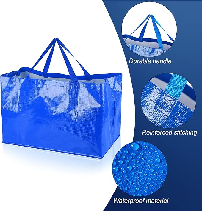 Shappy 6 Pieces Extra Large Reusable Shopping Grocery Bags with Handles Colorful Woven Plastic Waterproof Tote Bags