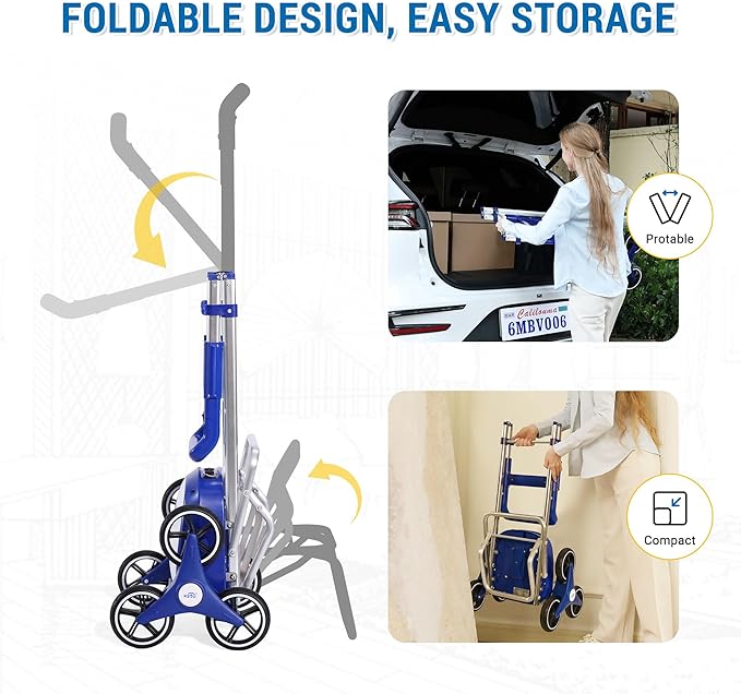 Stair Climbing Cart,Electric Shopping Carts for Groceries,Foldable Grocery Utility Trolley Cart with Wheels, Powered Collapsible Shopping Cart for Seniors, Stairs