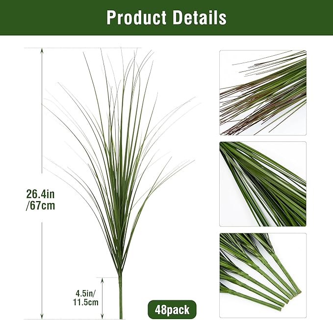 48PCS Fake Plants Artificial Wheat Grass Greenery Plastic Plants Fake Grass Artificial Plants for Outdoor Decor Artificial Grass Plant with Greenery Stems for Indoor Home Decoration 26.4"