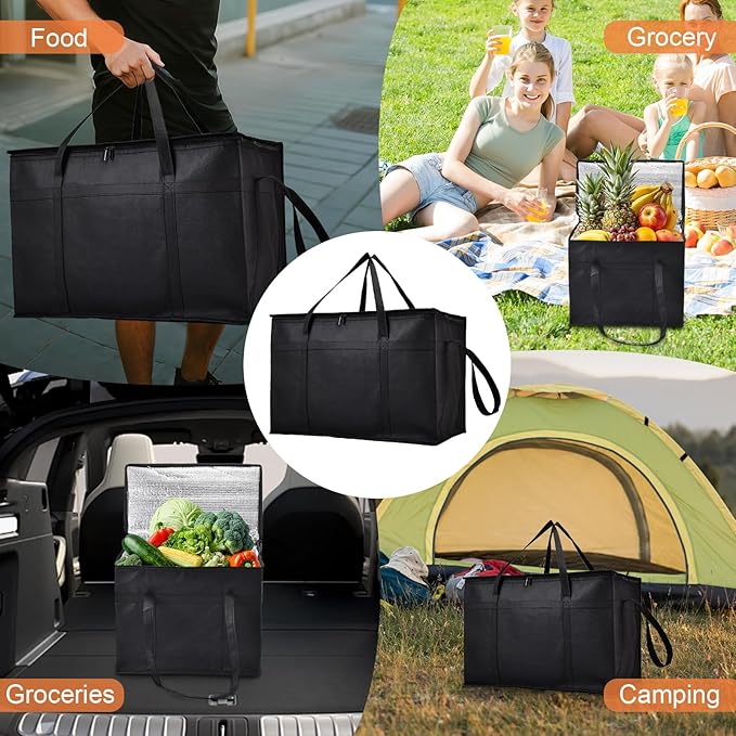 4-Pack Insulated Food Delivery Bags – 2 XXXL & 2 XL Reusable Hot & Cold Thermal Bags with Removable Base Plates – Catering, Pizza Delivery, Grocery & Travel
