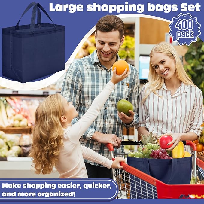 Windyun Reusable Grocery Bags Large Non Woven Shopping Bags with Handles Foldable Portable Tote Bulk, 12.6 x 11.8 x 6.3 Inch