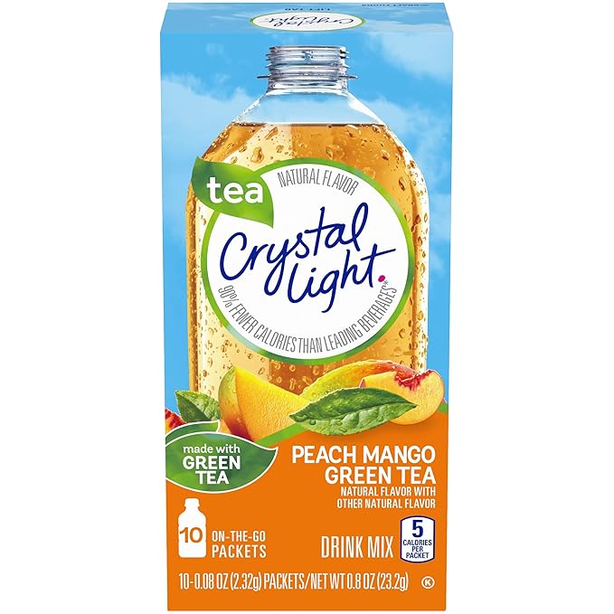 Crystal Light On The Go Peach Mango Green Tea Drink Mix, 10-Packet Box (Pack of 15)