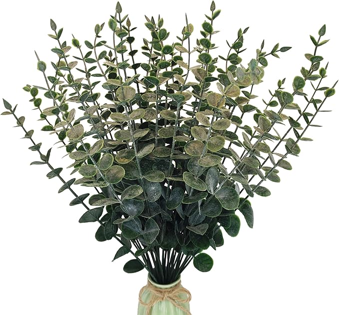 40pcs Eucalyptus Stems Fake Plant Faux Greenery Branches Artificial Eucalyptus Leaves Stems Fake Flowers Leaves for Wedding Decor Home Office Party Christmas Decoration Artificial Flowers Indoor