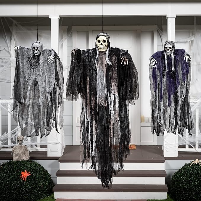 JOYIN 3 Pack Hanging Halloween Skeleton Ghosts Decorations, Grim Reapers for Best Halloween Outdoor Decorations