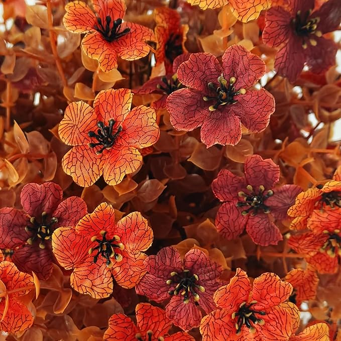 Outdoor Artificial Fall Flowers, UV Resistant Faux Shrub Decorations, Fall Orange and Red Flowers for Front Porch, Patio, Garden, Thanksgiving Decoration (Pack of 2)