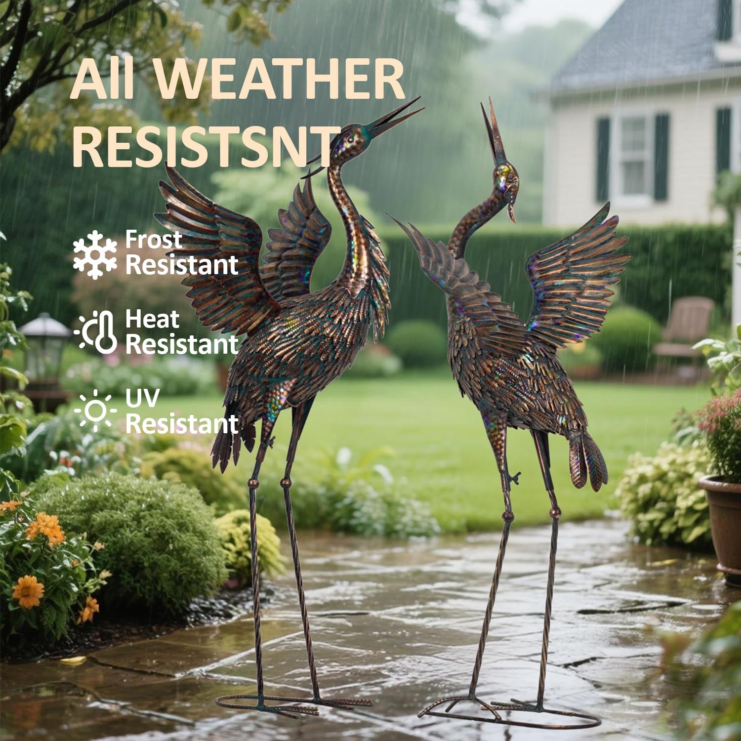Natelf Garden Crane Statues, Outdoor Large Bird Yard Art Decorations Metal Lawn Ornament for Home Patio Porch Backyard Decorations(Set of 2)