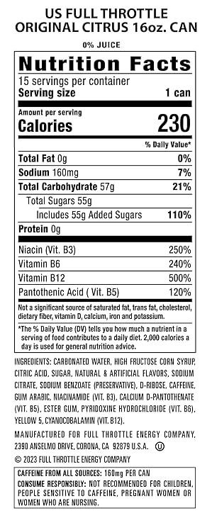 Full Throttle Citrus: Hard-Working Energy Drink. 16 Fl oz (Pack of 15)