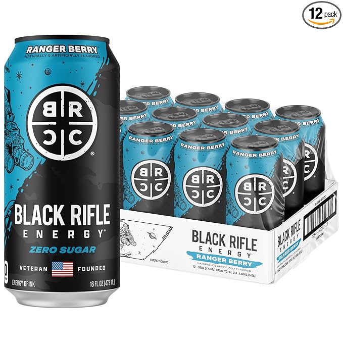 Black Rifle Energy Ranger Berry Zero Sugar Energy Drink, 200mg Caffeine, 16 fl oz can (Pack of 12)