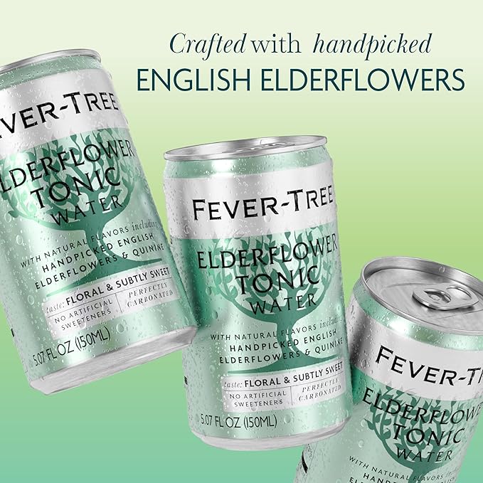 Fever-Tree Elderflower Tonic Water - Premium Quality Mixer - Refreshing Beverage for Cocktails & Mocktails. Naturally Sourced Ingredients, No Artificial Sweeteners or Colors - 5.1 Fl Oz Cans - Pack of 24