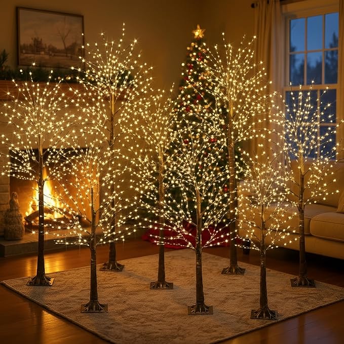 Baquler 8 Pack Lighted Birch Tree - Halloween LED Light Brown Birch Tree Decoration for Christmas Holiday Fall Winter Party Decor, Indoor & Outdoor (4 5 6 8 ft)