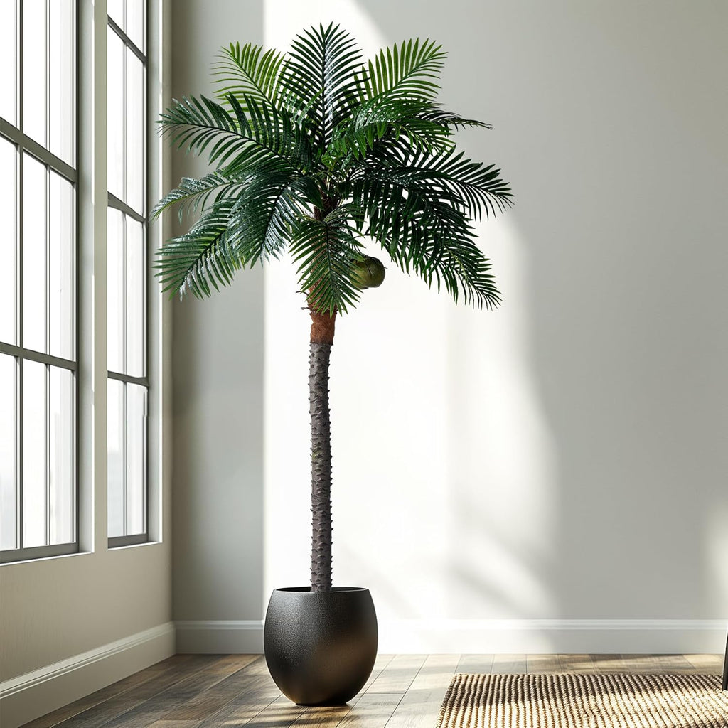 8.2FT Artificial Phoenix Palm Tree with Coconut Fruit Outdoor Indoor Decor Large Faux Coconut Silk Palm Tree Tropical Fake Tree Large Faux Sago Palm Plant for Home Yard Outside Patio Poolside