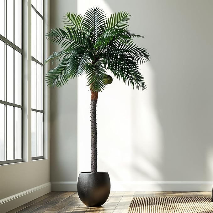 8.2FT Artificial Phoenix Palm Tree with Coconut Fruit Outdoor Indoor Decor Large Faux Coconut Silk Palm Tree Tropical Fake Tree Large Faux Sago Palm Plant for Home Yard Outside Patio Poolside