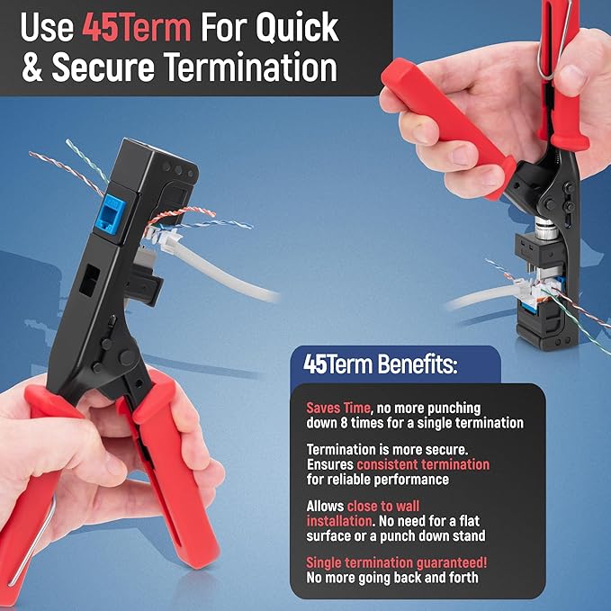 Everest 45Term - 45° Angled Speed Termination Keystone Tool - Time Saver Network Punch Down Tool - To Be Used ONLY with Everest 45° Angled RJ45 Cat5e, Cat6a and Cat6 Keystone Jacks (B0BCHJPRY4)