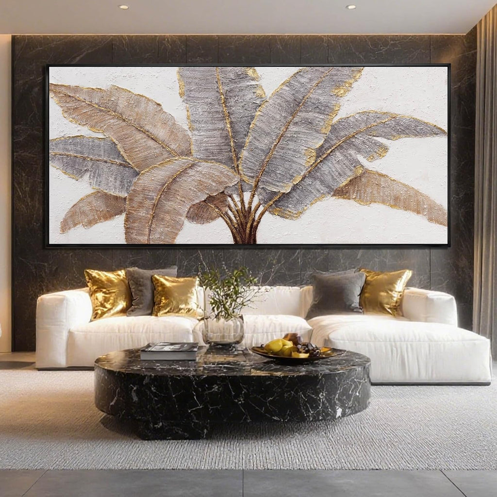 Gold Line Canvas Wall Art Leaves Wall Decor Modern Art Prints 32"x70" Bedroom Artwork for Wall Over Bed Art for Living Room