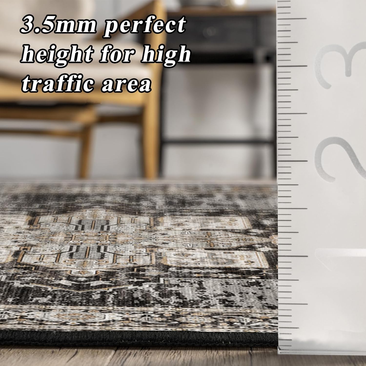 Living Room 12x18 Area Rug - Large Washable Area Rugs with Non Slip Backing Stain Resistant Carpet Indoor Soft Carpets Distressed Decoration Mat for Bedroom Dining Room 12x18 Black