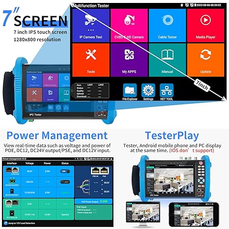 Rsrteng CCTV Camera Tester, 8K 32MP 4K 12MP IP Camera Tester 8MP AHD CVI TVI SDI Coaxial Camera Test Digital Multimeter Cable Tester Network Tools