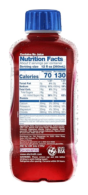 Electrolit, Electrolyte Beverage, Fruit Punch, 21 Fl Oz bottle (Pack of 12)