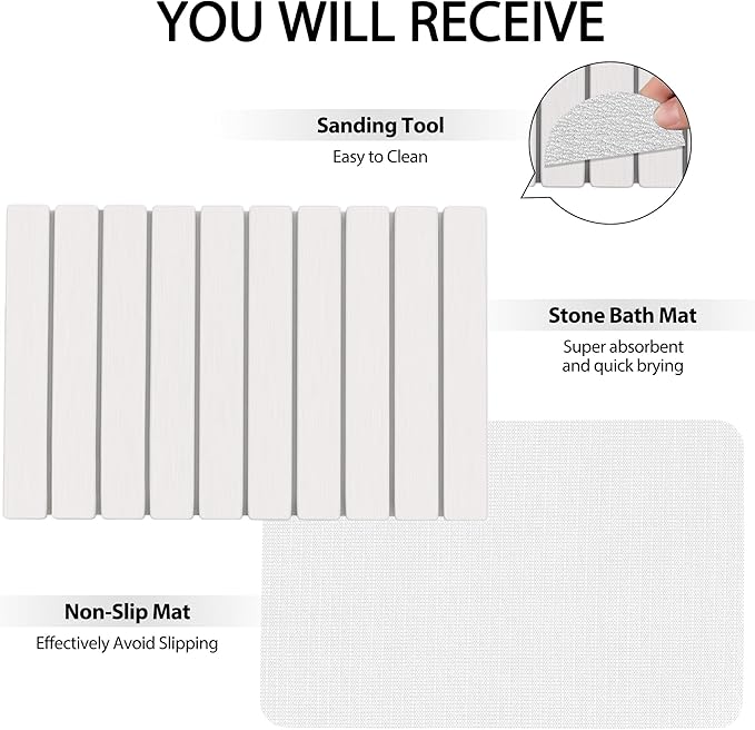 Foldable Stone Bath Mat 60x39cm | Quick-Dry Diatomaceous Earth Bath Rug with PVC Anti-Slip Base | Bathroom, Kitchen, Pet-Friendly Water Absorbent Mat
