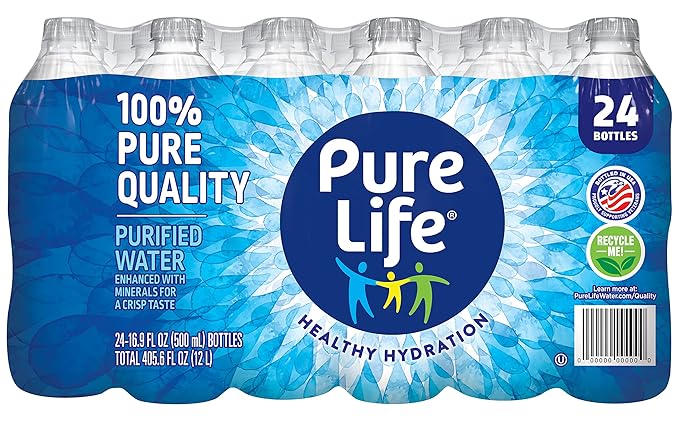Pure Life Purified Water, 16.9 oz. Bottles, 4 Cases (24 Bottles)…