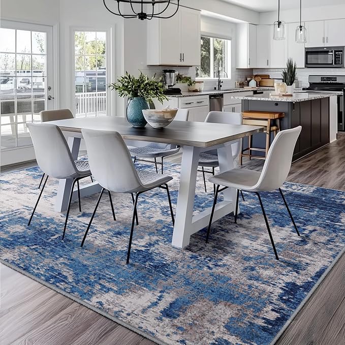 Area Rugs 5'x7' Modern Abstract Living Room Entryway Bedroom Print Pattern Blue Grey Navy Gray