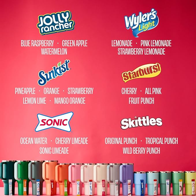 Singles To Go! 120ct Bulk Variety Pack - 20 Different Flavors from Skittles, Sonic, Sunkist, Starburst and More - Sugar Free Drink Mix Packets - Sugar Free Water Flavoring Packets