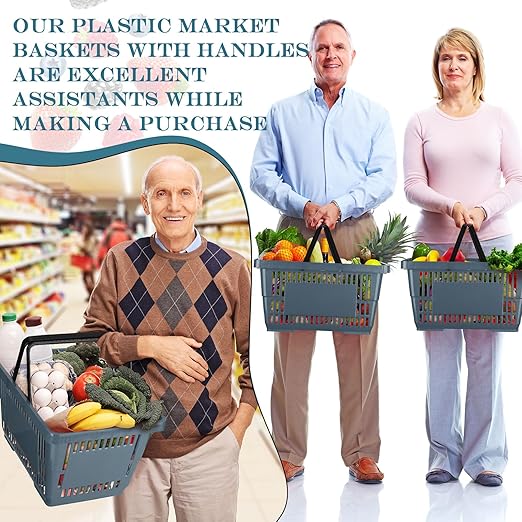 20 Pcs Bulk Shopping Baskets with Handles, 20 L Plastic Grocery Basket 16.9'' x 11.8'' x 9.1'' Portable Shopping Cart for Retail Stores Supermarket(Dark Gray)
