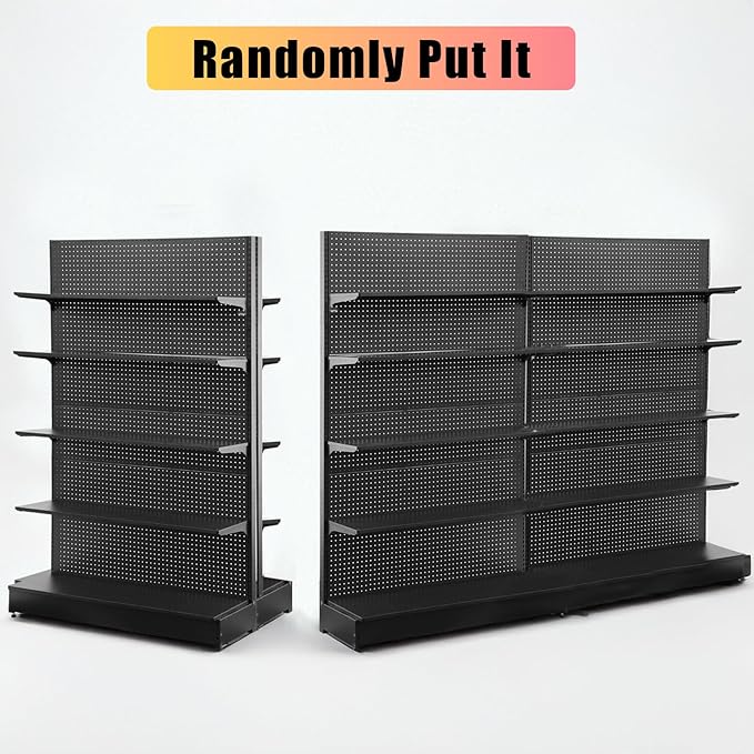 Eastern Tree Pegboard Display Stand, 4x6.5 Feet Gondola Retail Shelving Wall Display for Convenient Grocery Office Supply or Retail Stores, Standing Peg Board Display Rack with 30 Hooks