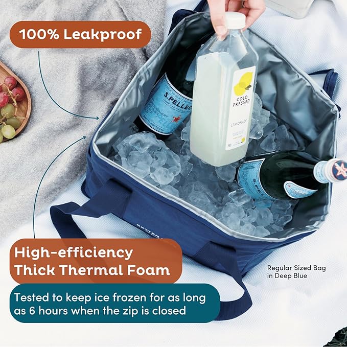 Nook Theory Reusable Insulated Grocery Bag - Leak Proof, X Large Insulated Cooler Bag - Insulated Shopping Bags for Groceries - Travel Cooler Bag for Frozen and Hot Food with Zippered Top (Ocean)